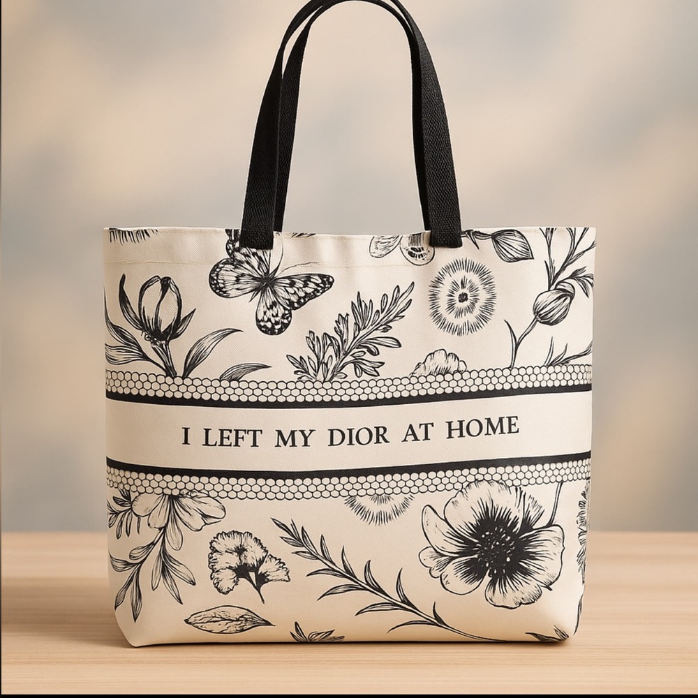 Elegant Black and White Floral Tote Bag
